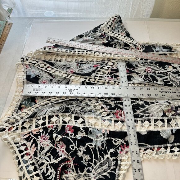 Womens Black Boho Floral Cream Crochet Kimono Cardigan Wrap Layering Beach - Picture 3 of 6